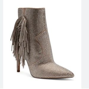 Jessica Simpson paegye studded fringe rhinestone booties NWOB 9